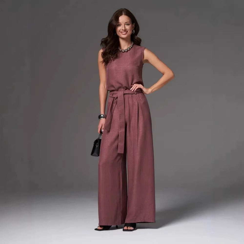 Conjunto de pantalón ancho sin mangas holgado e informal para mujer
