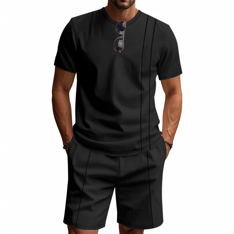 Conjunto de camiseta de manga corta con cuello redondo y pantalón corto para hombre