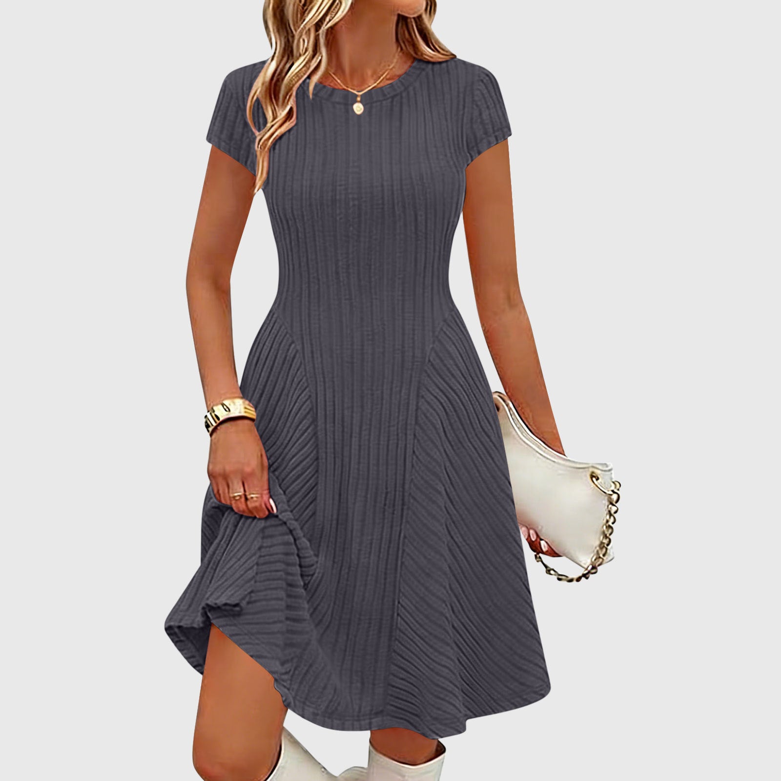 Vestido liso de canalé con cepillado irregular