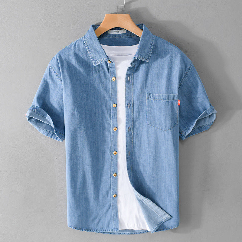 Camisa vaquera de manga corta de algodón para hombre, ideal para el verano.