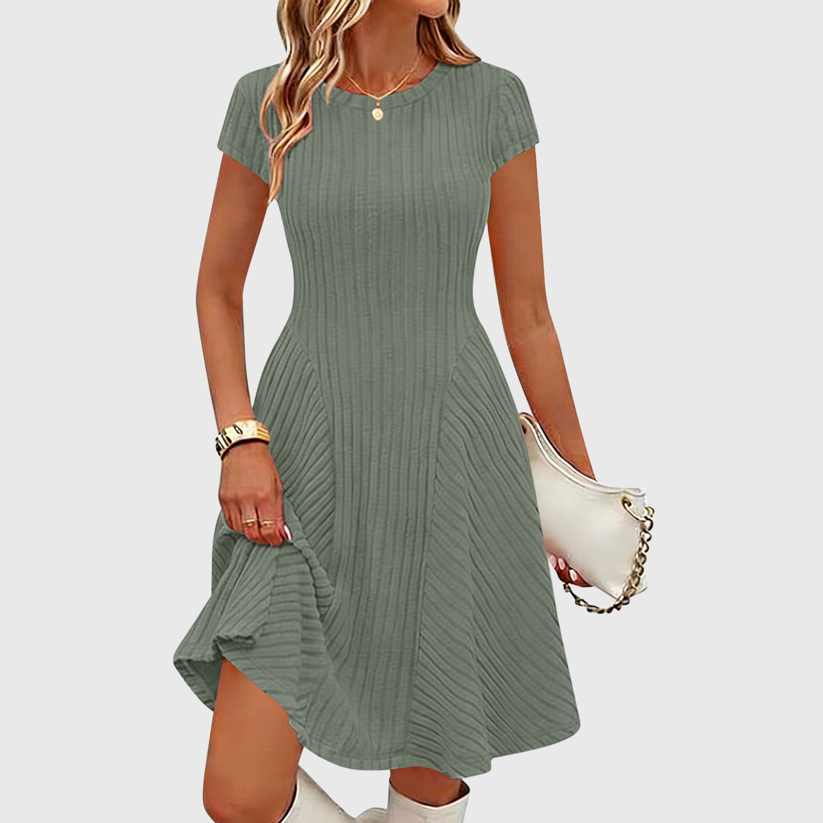Vestido liso de canalé con cepillado irregular