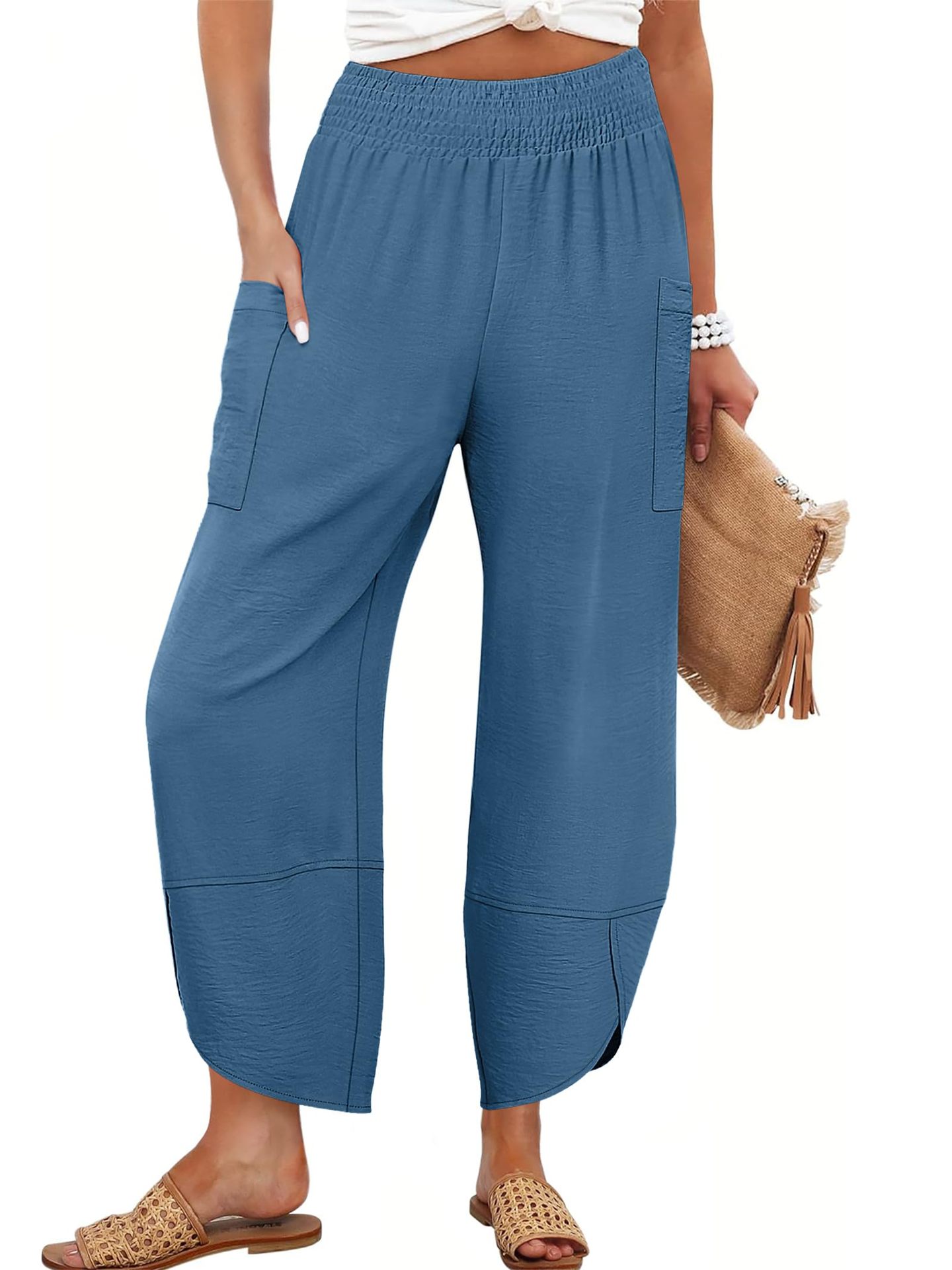 Pantalones cortos holgados de talle alto y color liso con bolsillos laterales, ideales para el verano