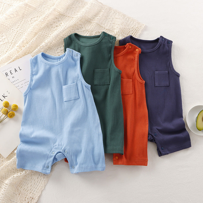 Breathable Solid Color Cotton Rompers for Babies