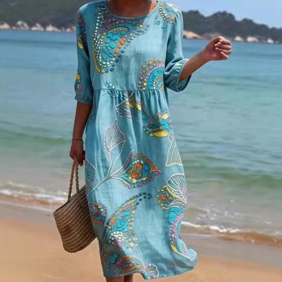 3D Printed Long-Sleeve Crew Neck Dress