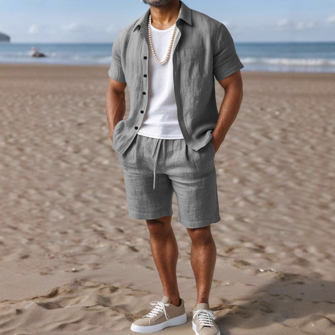 Camisa de Lino Casual Holgada con Cuello Solapa para Hombre