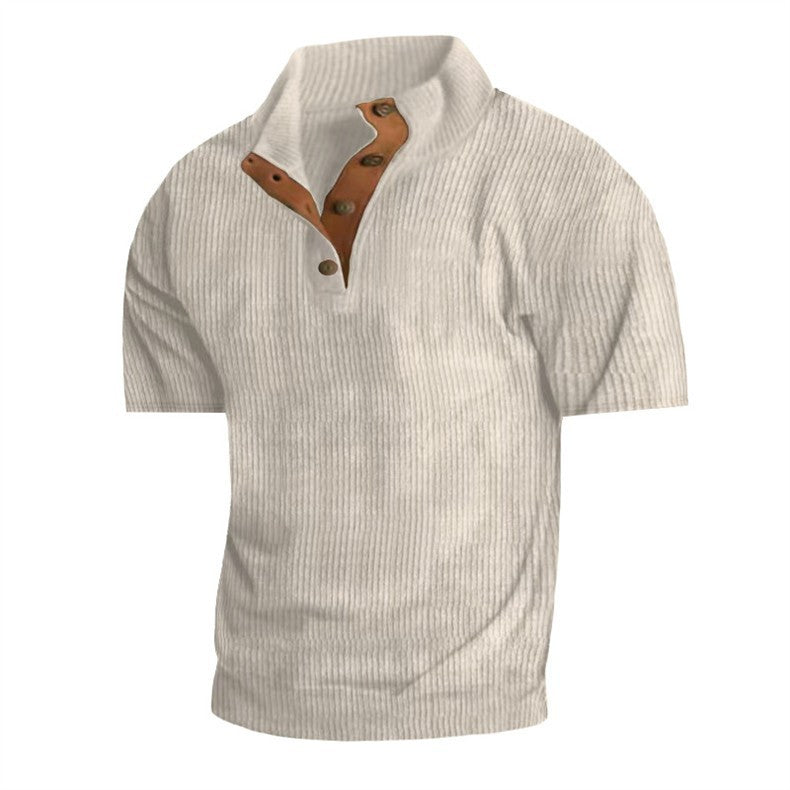 Camiseta de pana de manga corta con cuello alto para hombre,