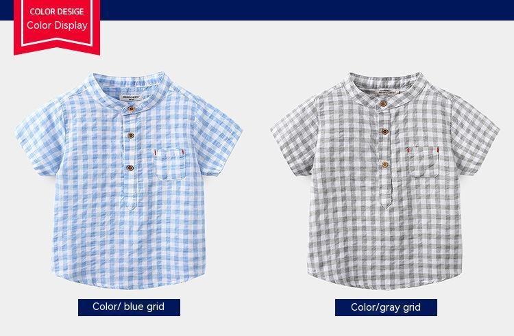 Camisa Infantil de Algodón a Cuadros Azul de Manga Corta — Clásica y Fresca