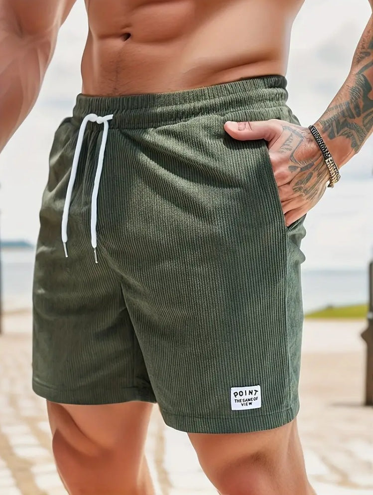 Pantalones cortos de hombre de color liso, con cordones, corte holgado y pierna recta para el verano