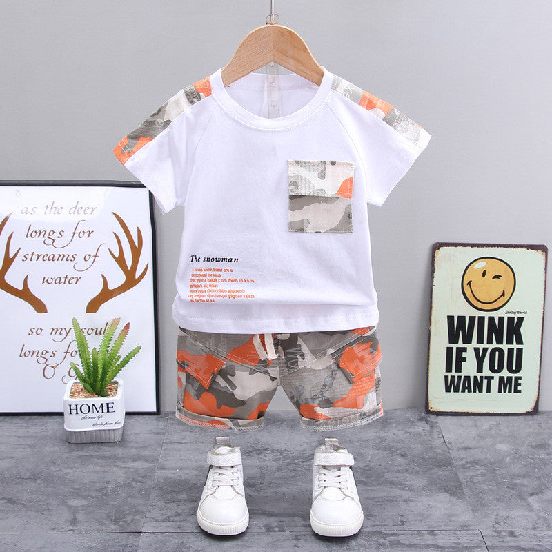 Conjunto Estilo Militar para Niño — Camuflaje Camiseta y Pantalón Corto