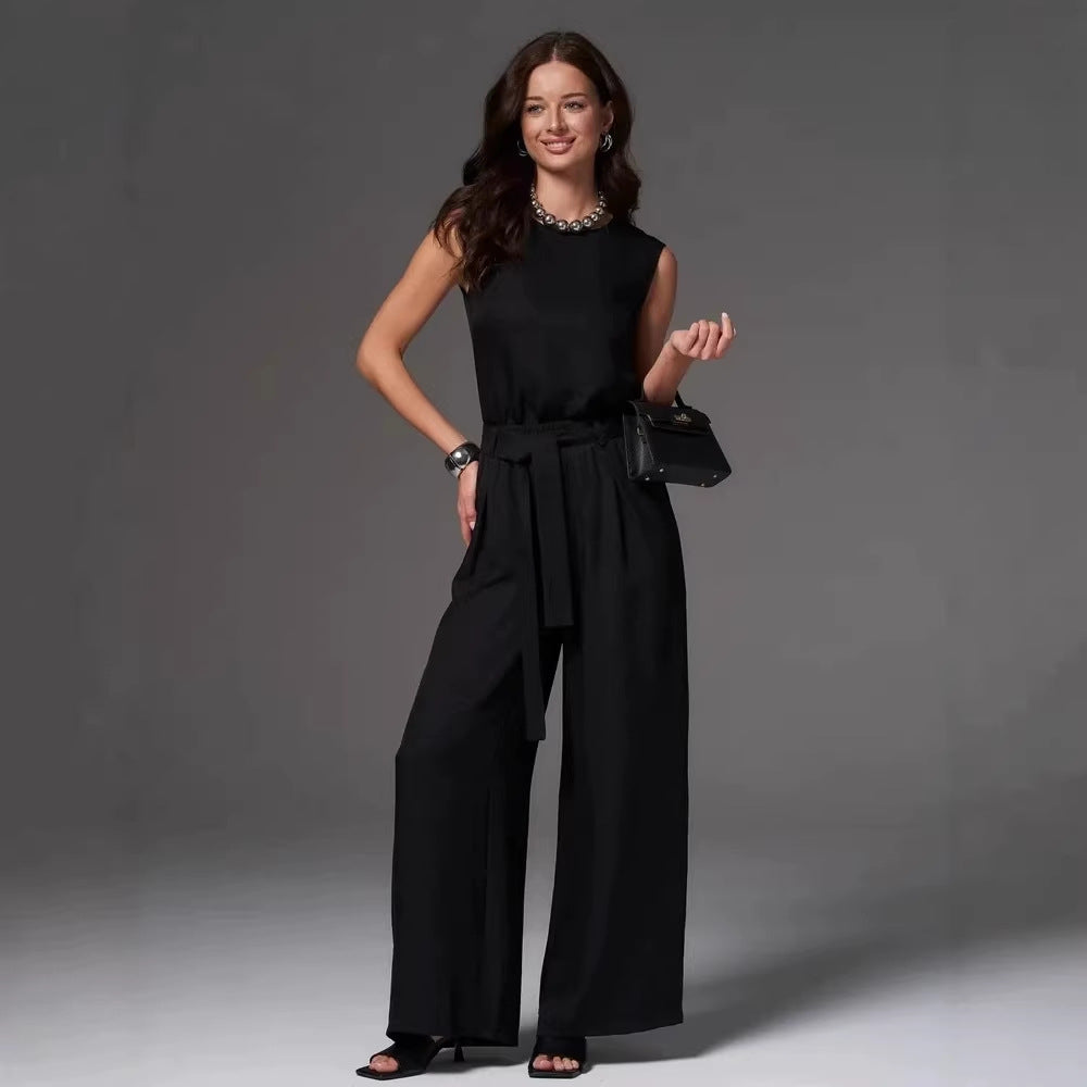 Conjunto de pantalón ancho sin mangas holgado e informal para mujer
