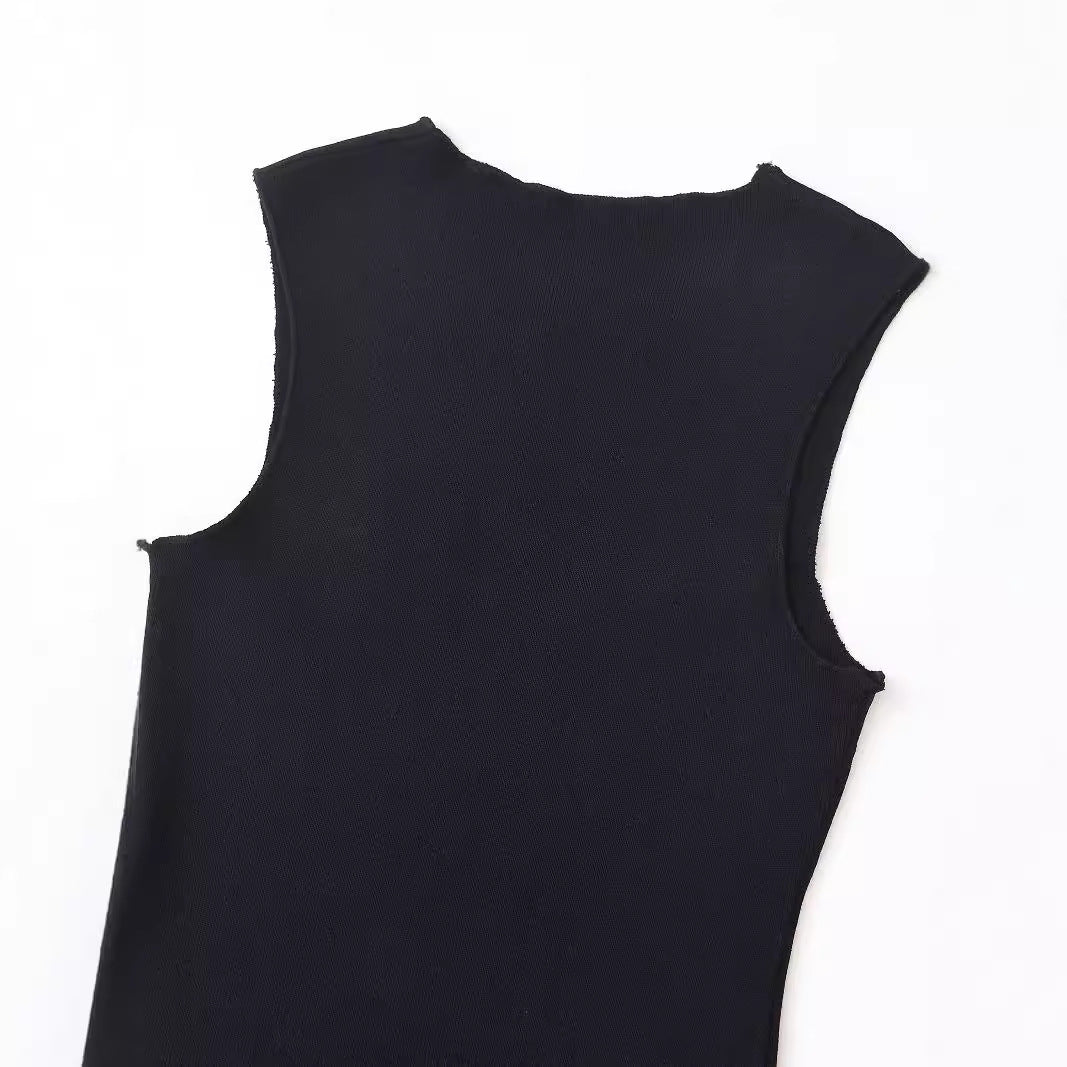 Vestido de Punto Sin Mangas con Cuello Redondo Elegante