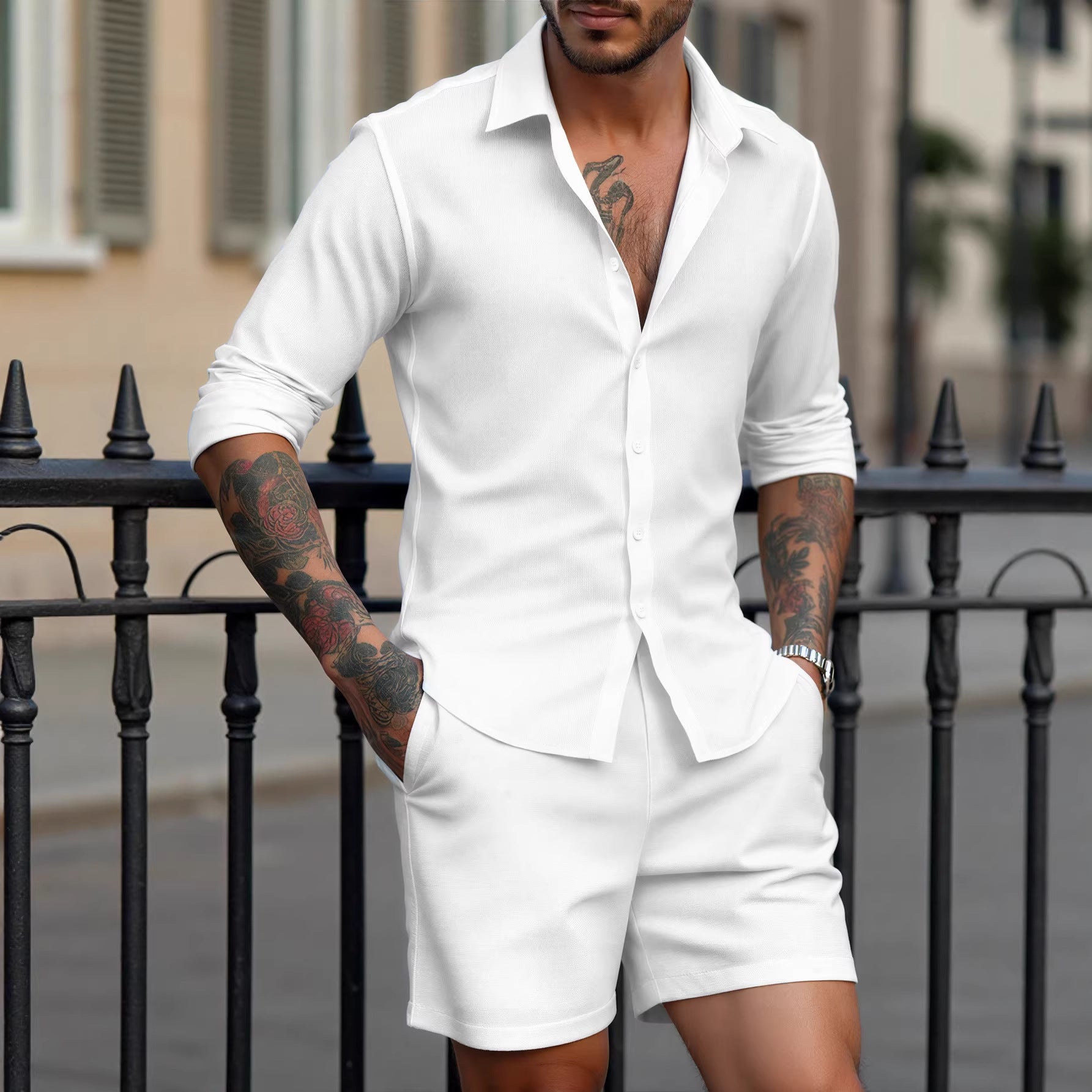 Conjunto de camisa y pantalón corto informal para hombre