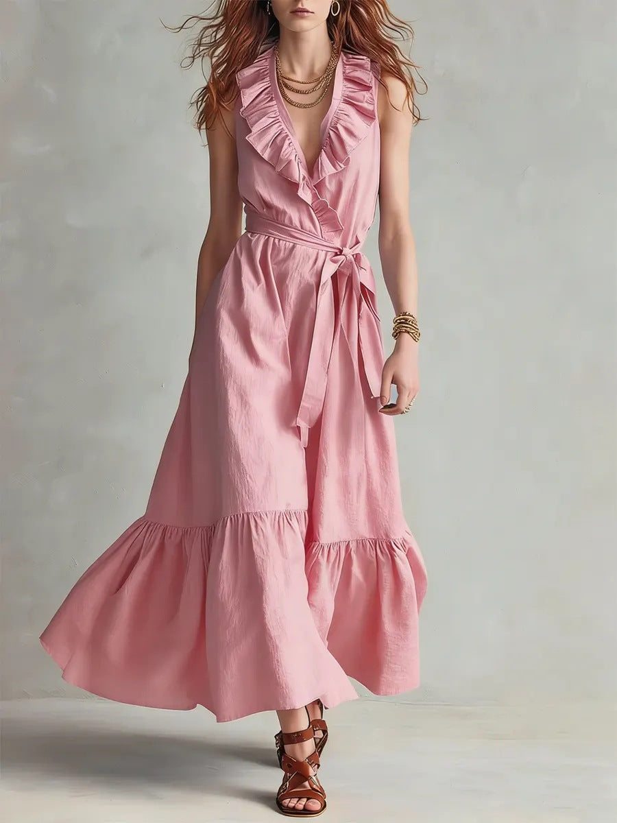 Vestido sin mangas con escote en V y cordones