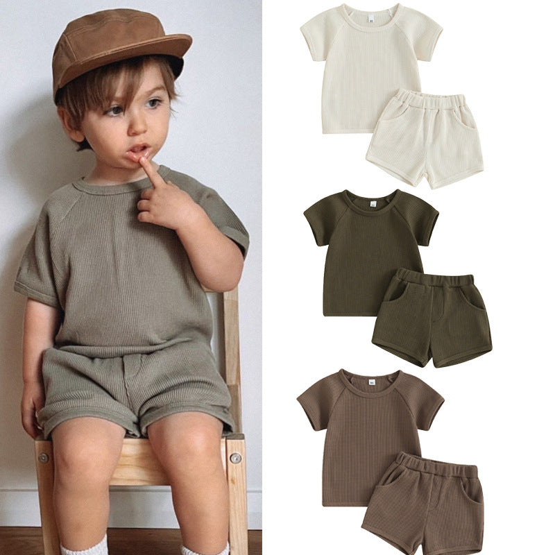 Conjunto Dos Piezas Bebé Manga Corta Tejido Gofrado — Casual