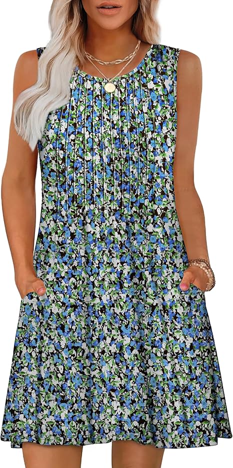 Vestido tipo holgado chaleco informal de cuello redondo sin mangas para vacaciones en la playa