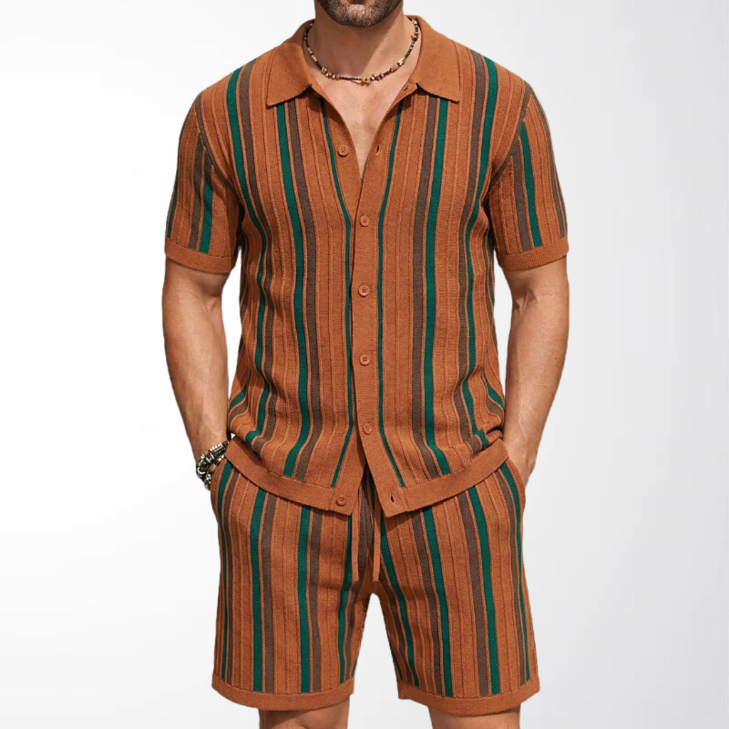 Conjunto informal de dos piezas de punto de manga corta para hombre
