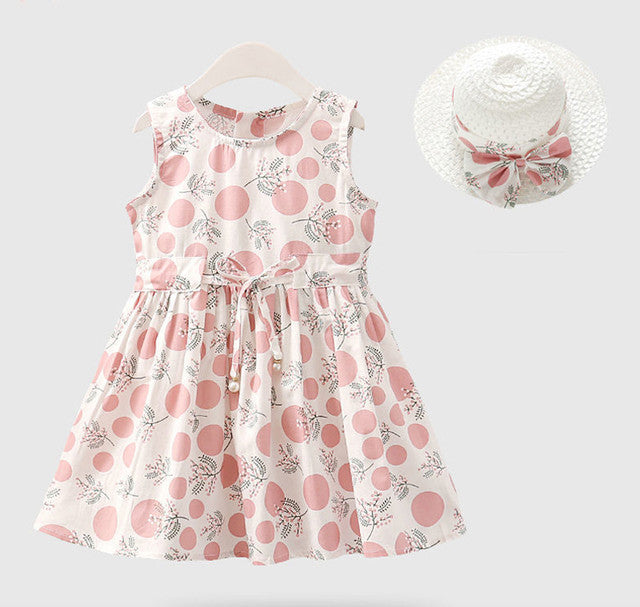 Conjunto de 2 Piezas para Niña: Vestido y Gorro de Algodón