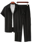 Conjunto informal de camisa de manga corta y pantalón de talla grande para hombre