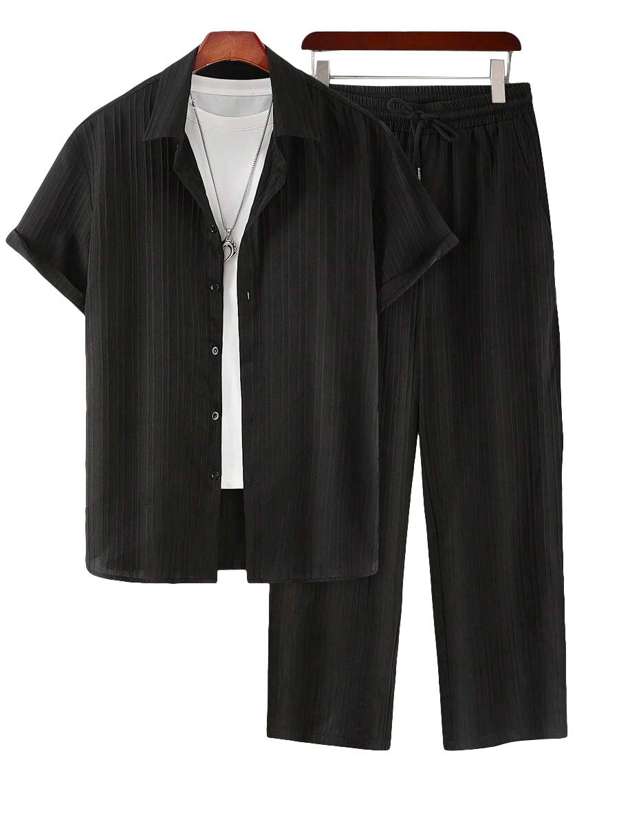 Conjunto informal de camisa de manga corta y pantalón de talla grande para hombre