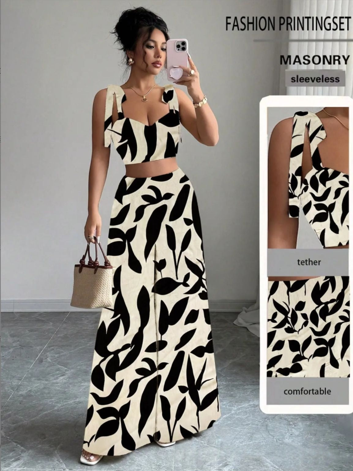 Conjunto Pantalón y Top con Estampado Floral para Mujer — Poliéster