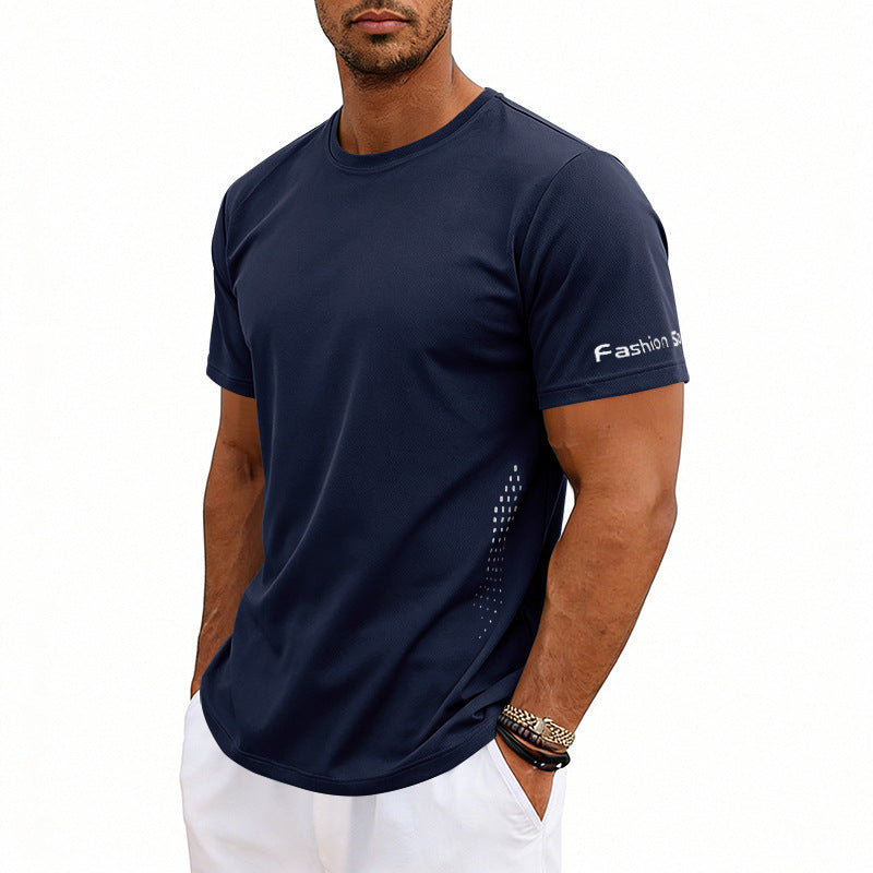 Camiseta deportiva de verano de manga corta con cuello redondo y secado rápido para hombre, tallas grandes
