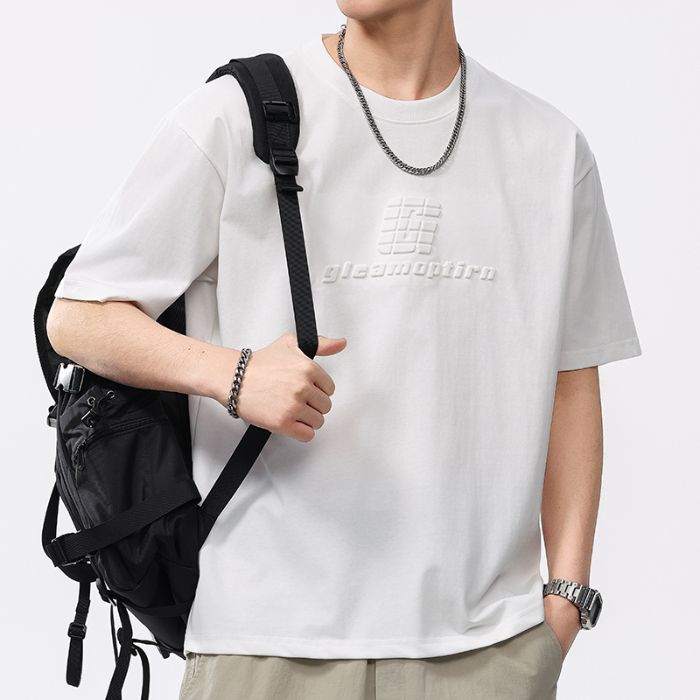 Camiseta de manga corta de tejido grueso, holgada y versátil, de estilo moderno para hombre.