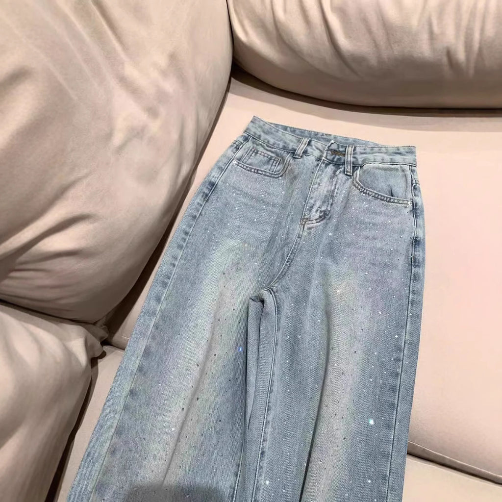 Pantalones Vaqueros de Pierna Ancha con Brillo para Mujer