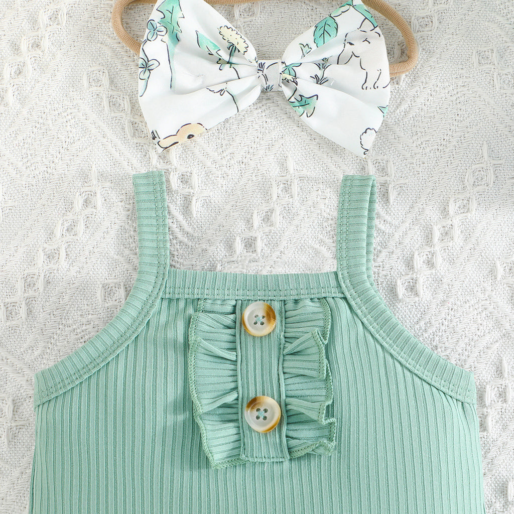 Mono Corto de Color Liso para Bebé Niña — Conjunto 3 Piezas