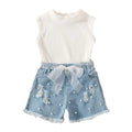 Two-piece sleeveless denim shorts set