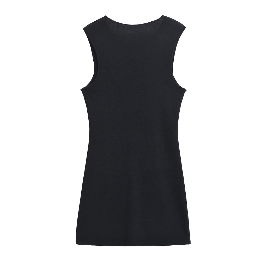 Vestido de Punto Sin Mangas con Cuello Redondo Elegante