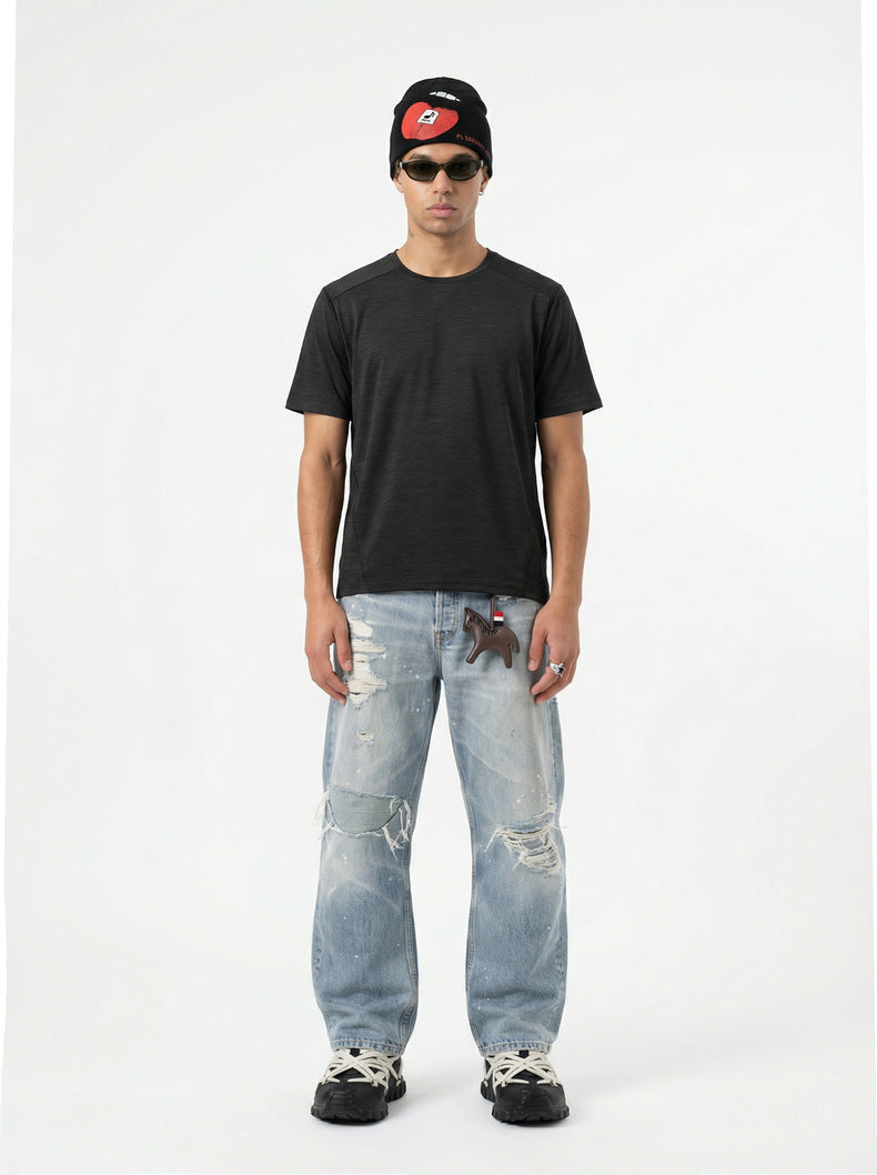 Camiseta de manga corta para hombre, transpirable y de secado rápido, ideal para actividades al aire libre.