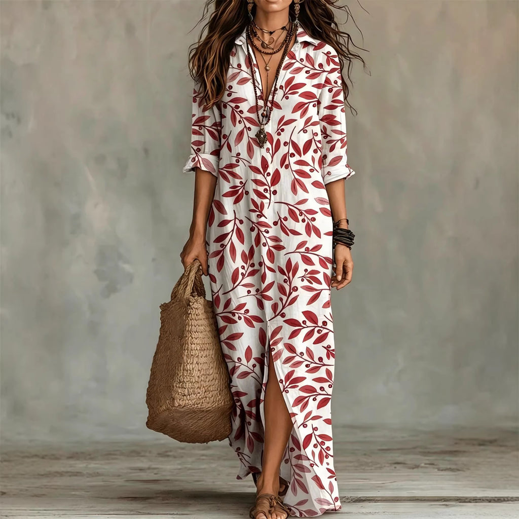 Vestido Camisero Largo con Estampado Digital para Mujer — Poliéster
