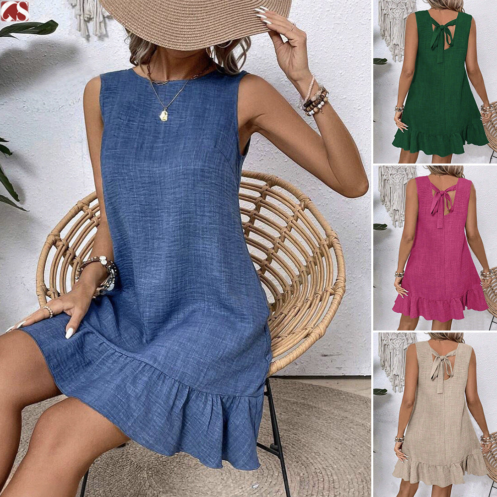 Women's Ruffle Summer Dress, Fashion, Loose, Sleeveless, Straight, Beachwear