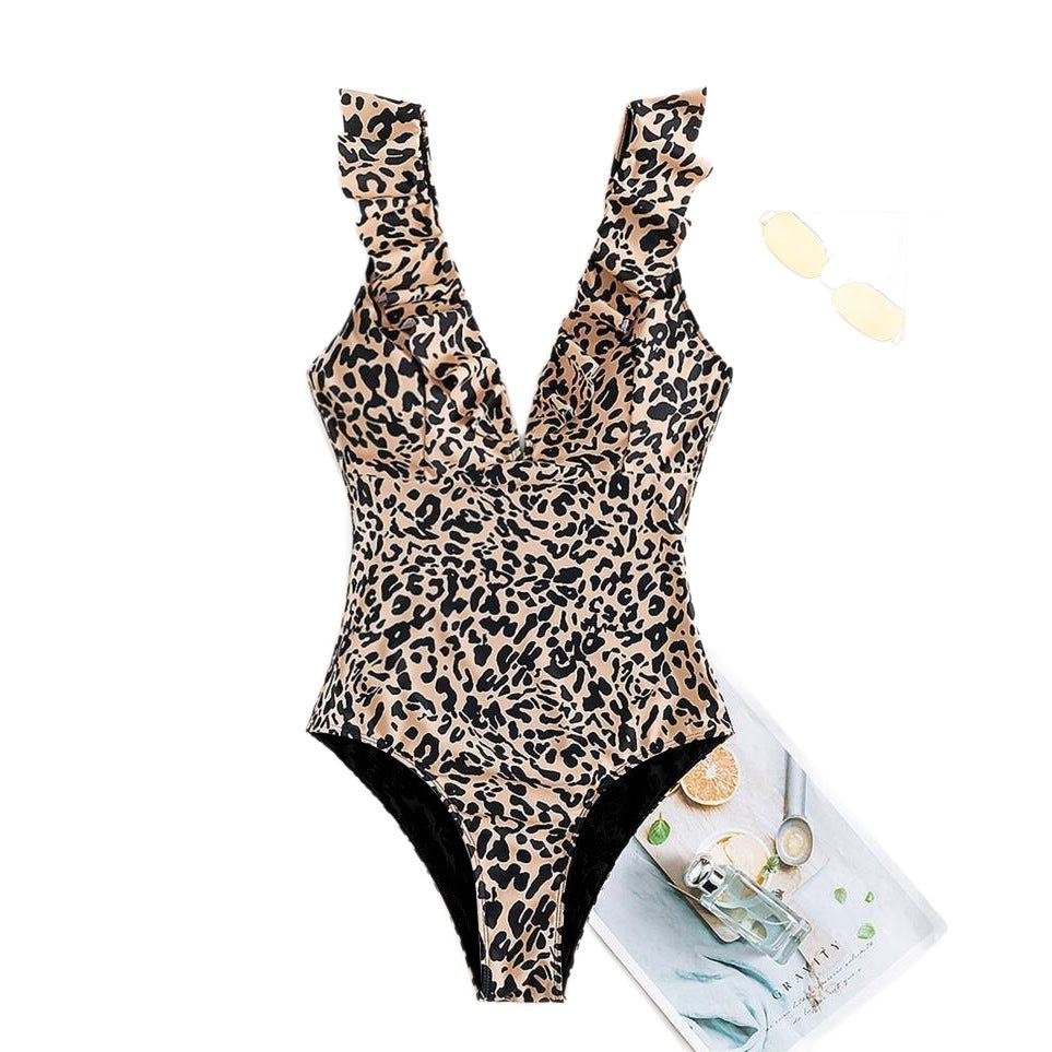 Bañador Mujer con Volantes Estampado Leopardo Efecto Adelgazante