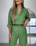 Conjunto informal de camisa de manga larga y pantalones cortos para mujer