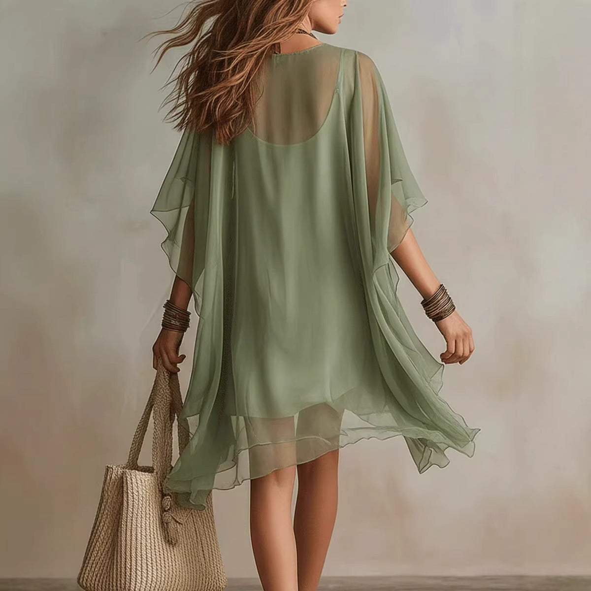 Blusa y Falda de Playa Gasa Cuello V Mujer