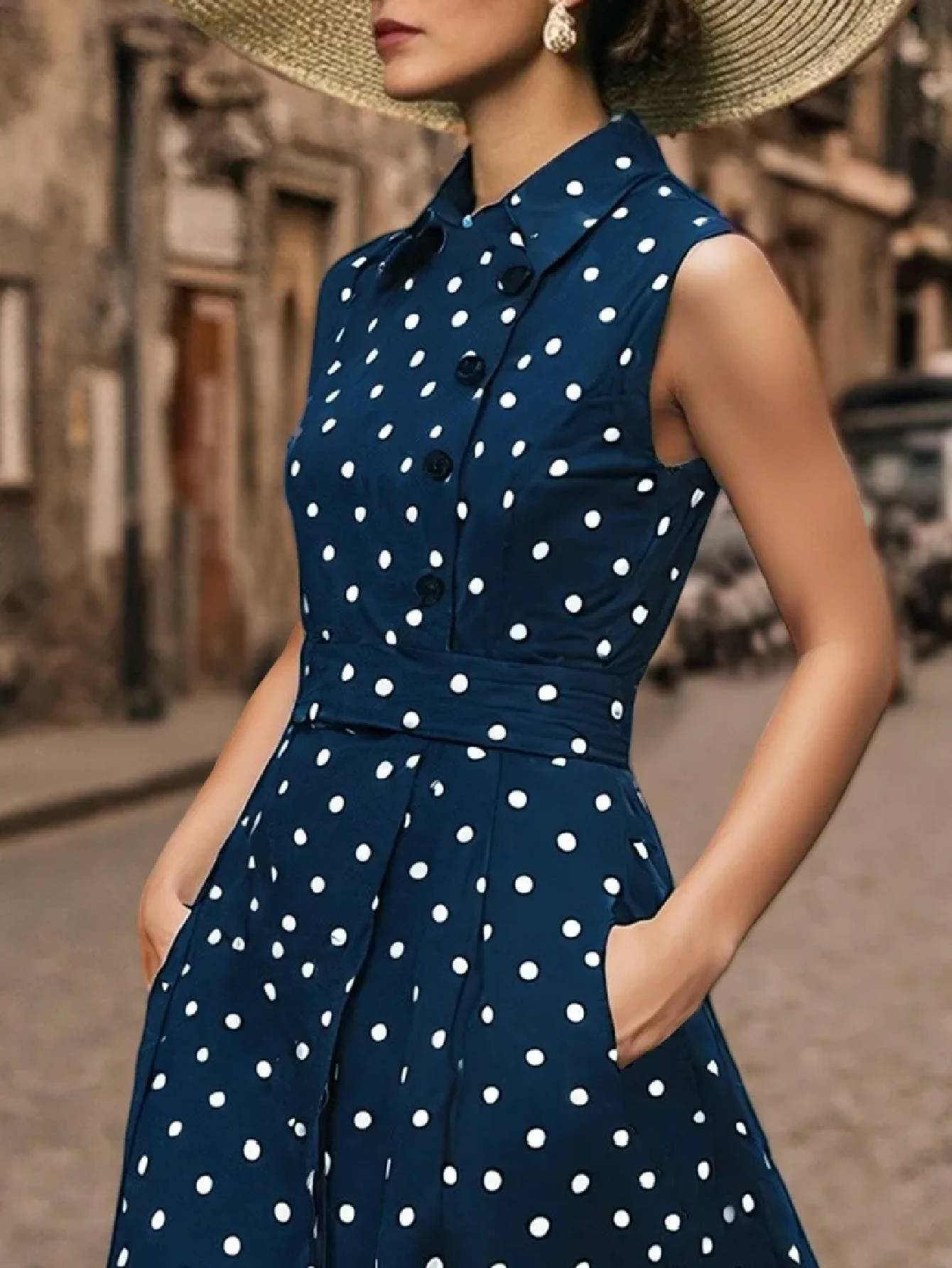 Vestido casual de moda para mujer con estampado de lunares.