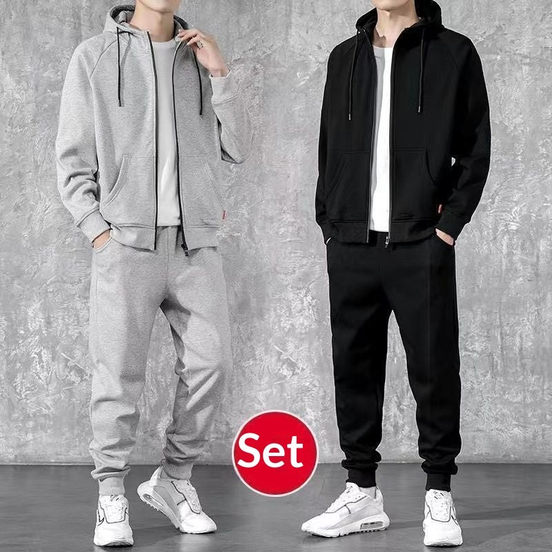 Conjunto de suéter con capucha y cremallera holgado para hombre