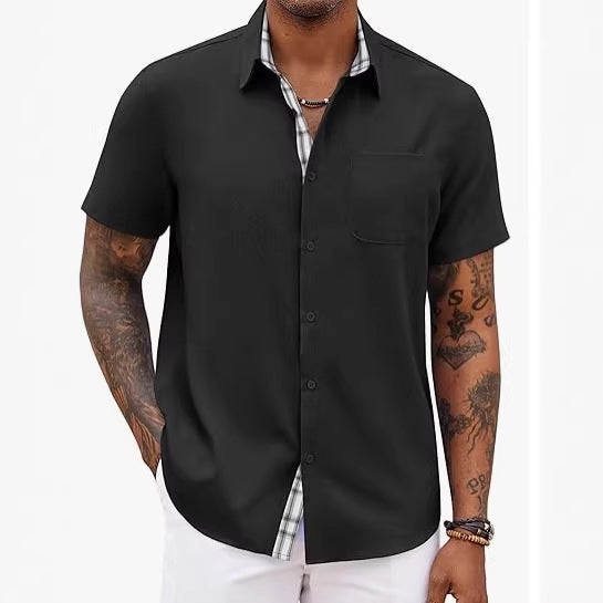 Camisa de Lino Holgada Color Liso para Hombre