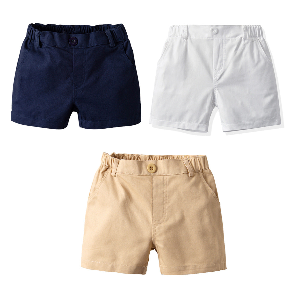 Pantalones Cortos Casuales de Algodón para Bebé Niño — Color Liso