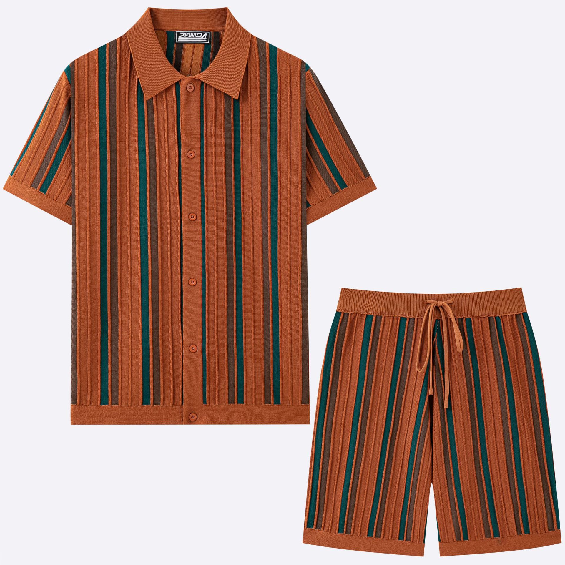 Conjunto informal de dos piezas de punto de manga corta para hombre