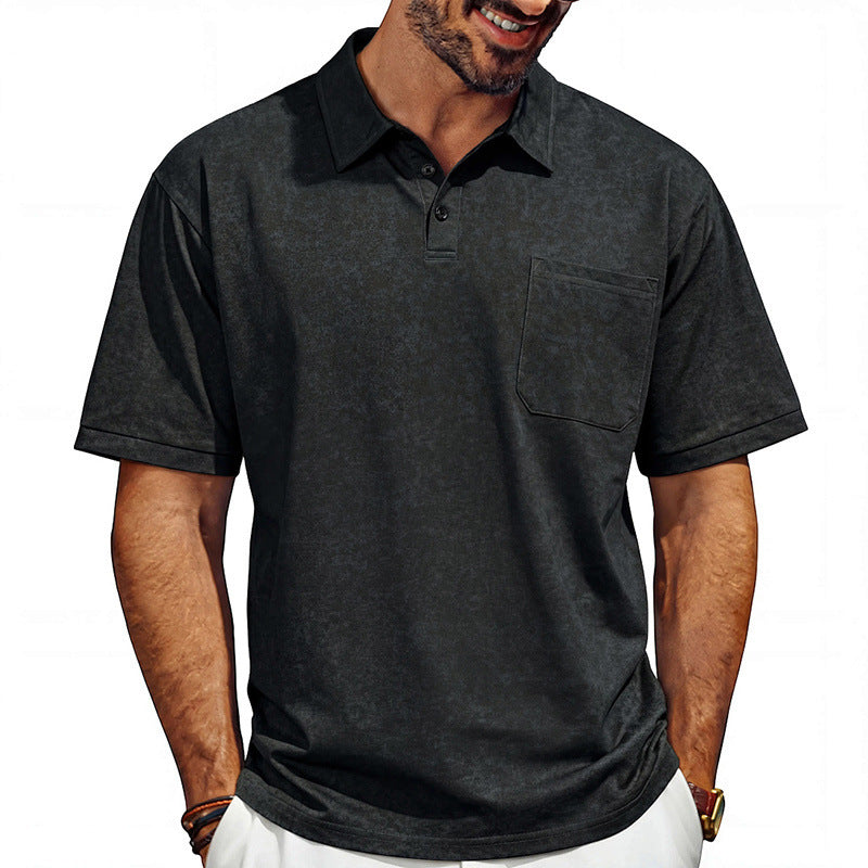 Camiseta polo de manga corta holgada con solapa desgastada para hombre