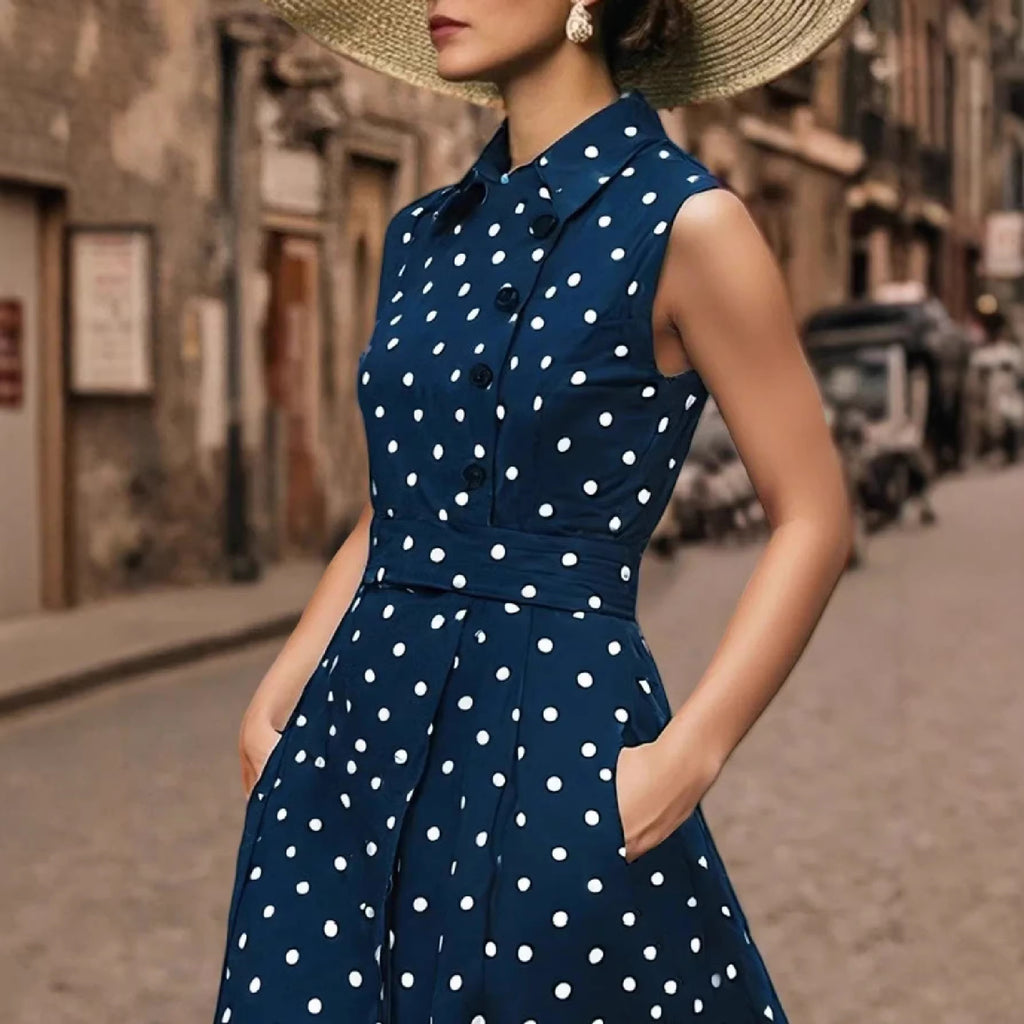 Vestido casual de moda para mujer con estampado de lunares.