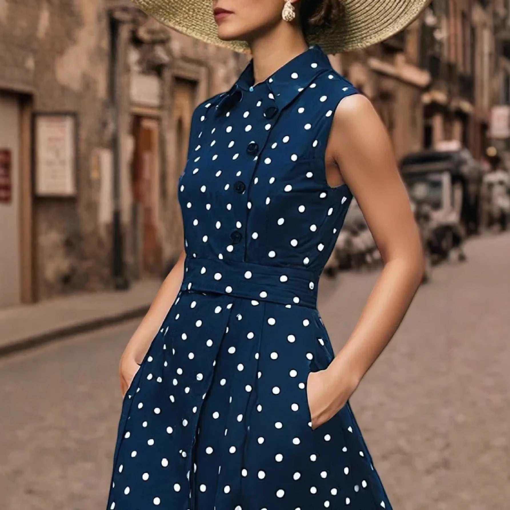 Vestido casual de moda para mujer con estampado de lunares.