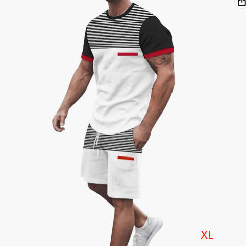 Conjunto deportivo informal de dos piezas para hombre — camiseta y pantalón corto estampados