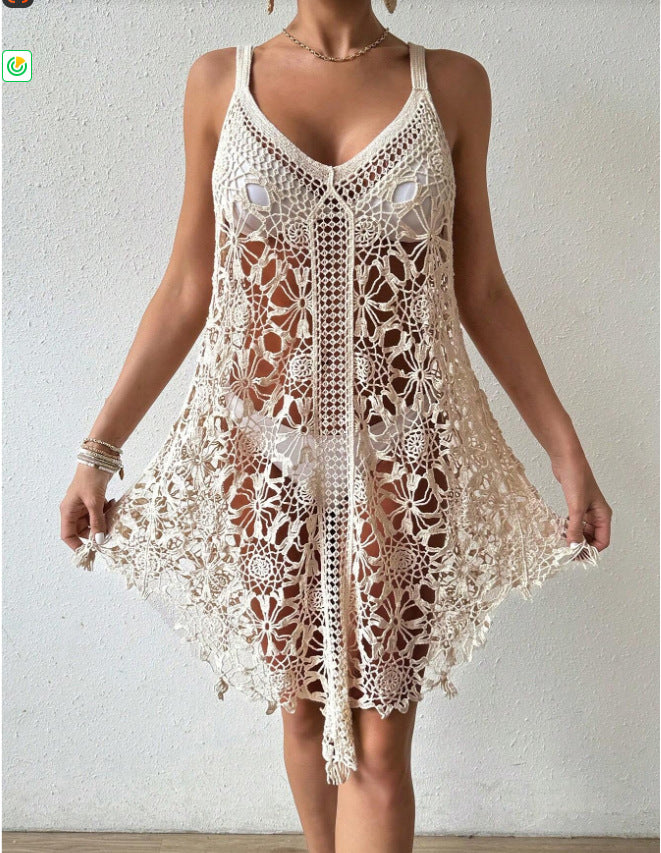 Vestido de playa de crochet calado a la moda para mujer