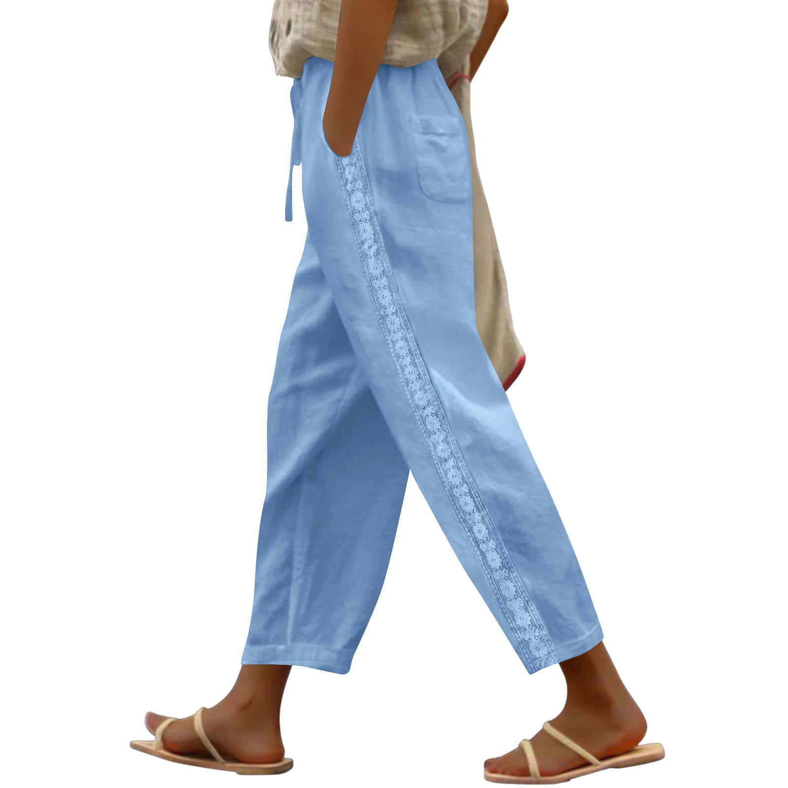 Pantalones casuales de mujer de pierna ancha y corte holgado.