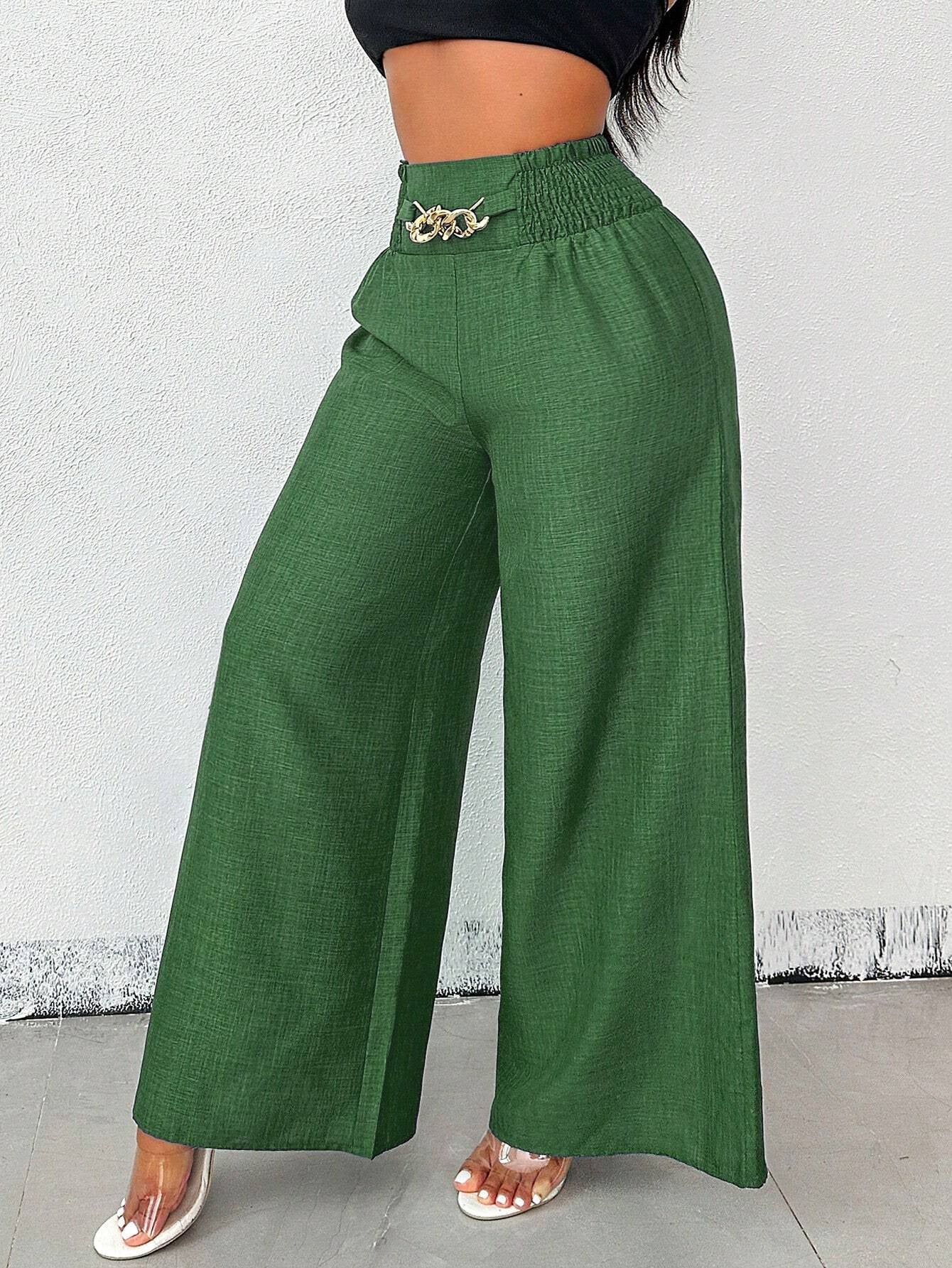 Pantalones largos de pierna ancha elásticos con caída retro y cintura alta