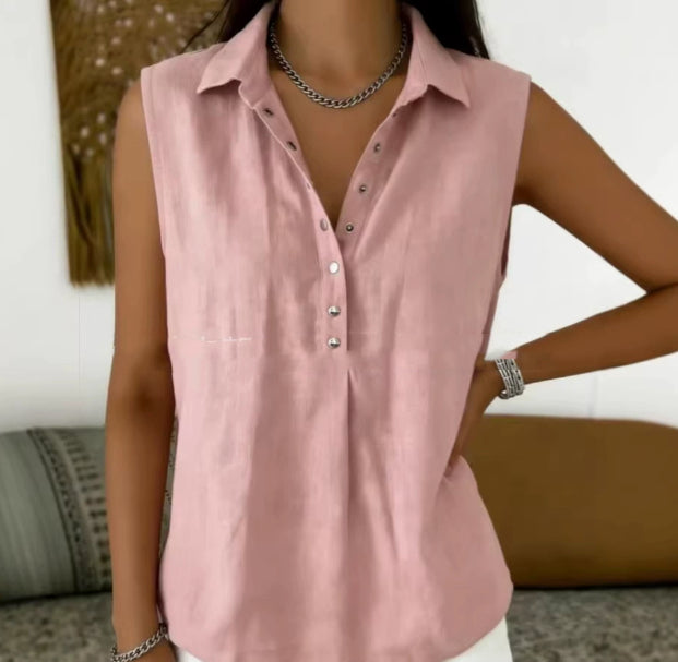 Camisa sin mangas de color liso, holgada y cómoda para mujer.
