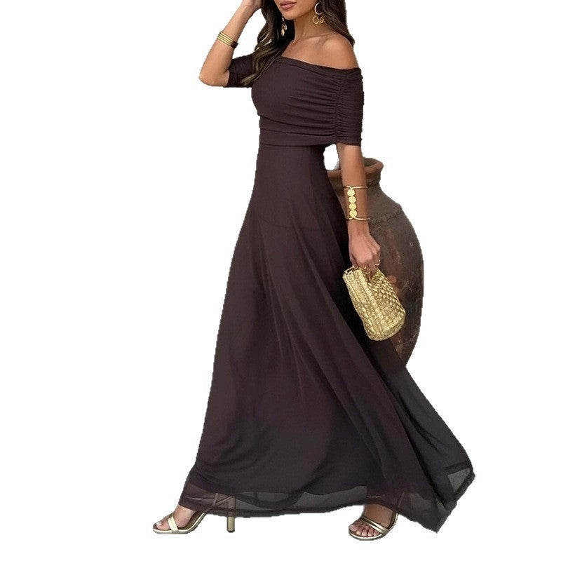 Vestido largo transparente con hombros descubiertos para mujer